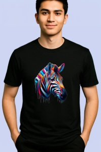 Tricou Zebra multicolora in stil pop art Copii | Dama | Barbat, culoare negru - Img 2