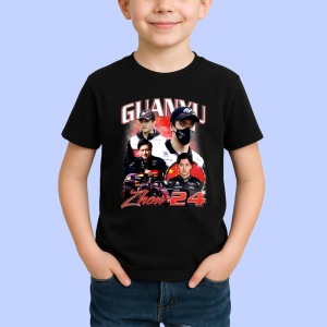 Tricou Zhou Guanyu Poster Colaj Portret Costum Negru Alb Formula 1, Copii | Dama | Barbat