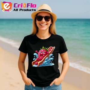 Tricou Zmeura amuzanta de vara in topogan, Fructe, Copii | Dama, culoare negru - Img 11
