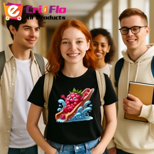 Tricou Zmeura amuzanta de vara la plaja, Fructe, Copii | Dama, culoare negru - Img 10