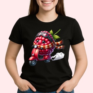 Tricou Zmeura amuzanta de vara pe scuter, Fructe, Copii | Dama, culoare negru - Img 2