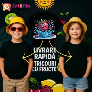 Tricou Zmeura amuzanta de vara saritura in apa, Fructe, Copii | Dama, culoare negru - Img 6