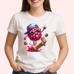 Tricou Zmeura amuzanta de vara skateboard, Fructe, Copii | Dama - Img 2