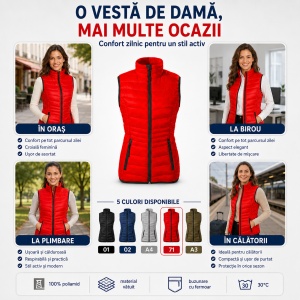 Vestă Damă tip Jachetă fără Mâneci, Matlasată, Ușoară și Călduroasă – Everest 554 - Img 9