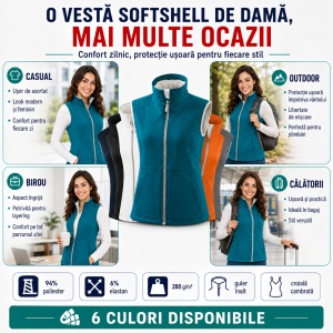 Vestă Damă tip Jachetă Softshell fără Mâneci, Elastică și Călduroasă – Vision 516 - Img 6