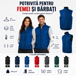 Vestă Unisex Bărbat Damă tip Jachetă fără Mâneci, Călduroasă cu Fleece și Fermoar – Body Warmer 509 - Img 8