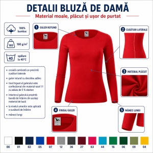 Bluză Damă cu Mânecă Lungă, 100% Bumbac, 169 Fit-T LS, slim fit cambrat – 14 Culori, XS–3XL - Img 5