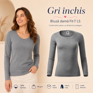 Bluză Damă cu Mânecă Lungă, 100% Bumbac, 169 Fit-T LS, slim fit cambrat – 14 Culori, XS–3XL - Img 16