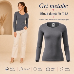 Bluză Damă decoltată din bumbac 100, slim fit cu mânecă lungă - 14 nuanțe - Img 21