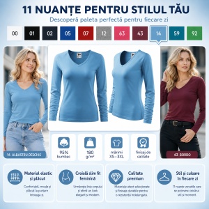 Bluză Damă Malfini Elegance 127 cu Mânecă Lungă și Guler V, 95% Bumbac – XS–3XL - Img 6