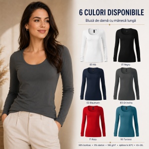 Bluză Damă Malfini Premium Brave 156 – Mânecă Lungă, Slim Fit, 95% Bumbac, 5% Elastan, 160 g/m² - Img 4