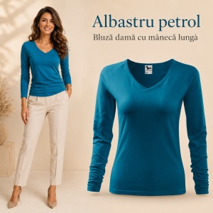Bluză damă simplă cu guler in V din bumabac 95% - Img 14