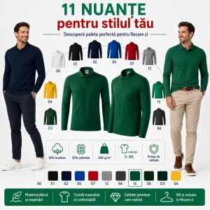 Bluză polo bărbați Malfini Pique Polo LS 221, mânecă lungă, 65% bumbac, 200 g/m² - Img 7