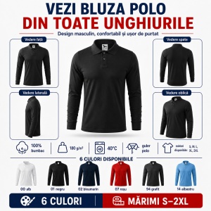 Bluză Polo Bărbați Mânecă Lungă | Stil Office | 6 Culori Disponibile - 211 - Img 7