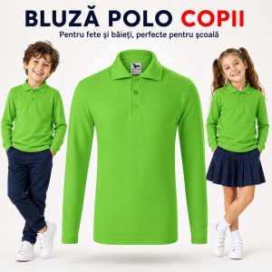 Bluză Polo Copii Malfini cu Mânecă Lungă, 65% Bumbac, Unisex Fete și Băieți, 6–12 Ani, 6 Culori - Img 13