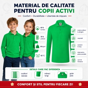 Bluză Polo Copii Simplă pentru Uniforma Școlară - Img 3
