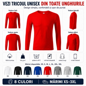 Bluză Tricou Unisex cu Mânecă Lungă Progress LS, 100% Bumbac, 150 g/m², Mărimi XS–3XL - Img 3