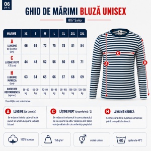 Bluză unisex damă și bărbat Malfini 807 Sailor, tip marinăresc, mânecă lungă, 100% bumbac, 150 g/m² - Img 4
