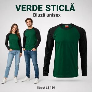 Bluză Unisex Damă și Bărbat Rimeck 130 Street LS, Bicoloră, Mâneci Lungi Raglan, 100% Bumbac, 180 g/m², S–4XL - Img 18