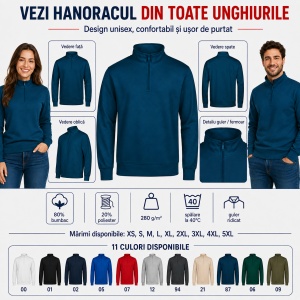 Bluză Unisex Damă și Bărbat tip Hanorac fără Glugă, cu Fermoar Scurt și Guler Înalt – Summit 429 - Img 8