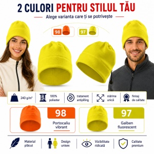 Căciulă Polar Fleece Unisex 2 în 1 Reflectorizantă Malfini Rimeck HV Practic 5V9 – 240 g/m² - Img 9