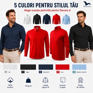 Cămașă bărbați cu mânecă lungă Malfini 209 Style LS, 100% bumbac, croială regular fit, guler clasic și buzunar la piept - Img 8
