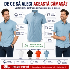 Cămașă bărbați cu mânecă scurtă Malfini 207 Shirt Short Sleeve, 100% bumbac, croială regular fit și buzunar la piept - Img 2