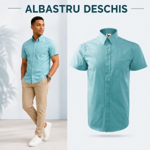Cămașă bărbați cu mânecă scurtă Malfini 207 Shirt Short Sleeve, 100% bumbac, croială regular fit și buzunar la piept - Img 12