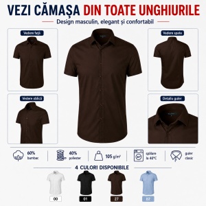 Cămașă bărbați cu mânecă scurtă Malfini Premium 260 Flash, croială cambrată, guler clasic, 60% bumbac și 40% poliester - Img 8