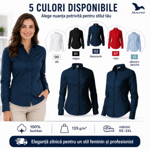 Cămașă damă tip office Malfini 229 Style LS, 100% bumbac, croială feminină și mânecă lungă