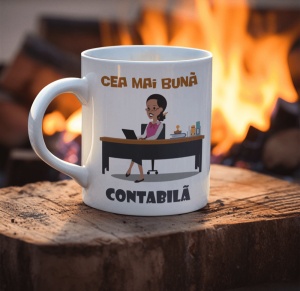 Cana alba personalizata cu mesajul - Cea mai buna contabila - cadou - Img 2