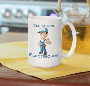 Cana alba personalizata cu mesajul - Cel mai bun Electrician - Cadou - Img 2