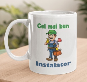 Cana alba personalizata cu mesajul - Cel mai bun Instalator - Cadou