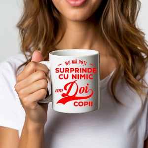 Cana alba personalizata cu textul Nu ma poti surprinde cu numic! Am doi copii - Cadou - Img 2