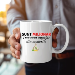 Cana haioasa personalizata cu textul Sunt Milionar Dar sunt angajat din modestie