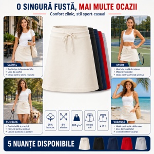 Fustă Damă 2 în 1 tip Fustă-Pantalon cu Pantaloni Scurți, Casual Sport și Elastică – Two in One 604 - Img 6