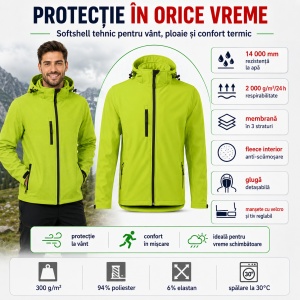 Geacă Bărbați tip Jachetă Softshell cu Glugă Detașabilă, Impermeabilă și Elastică – Performance 522 - Img 7