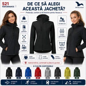 Geacă Damă tip Jachetă Softshell cu Glugă Detașabilă, Impermeabilă și Elastică – Performance 521 - Img 3