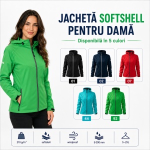 Geacă Damă tip Jachetă Softshell cu Glugă, Impermeabilă și Rezistentă la Vânt – Cool 514