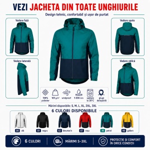 Geacă tip Jachetă Impermeabilă Bărbați cu Glugă Detașabilă, Windproof – Rainbow 538 - Img 9