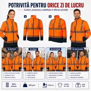 Geacă Unisex tip Jachetă Softshell Reflectorizantă, Impermeabilă și Călduroasă – HV Drop 5V3 - Img 6
