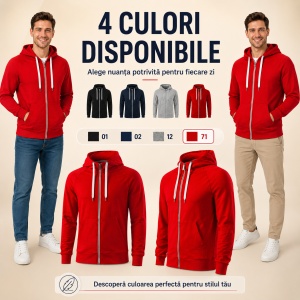 Hanorac bărbătesc cu fermoar 452 Voyage, 100% bumbac, 320 g/m², glugă cu șnur, buzunar marsupiu, 4 culori, mărimi S–3XL - Img 8