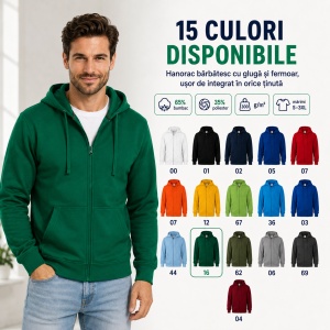 Hanorac Bărbați cu Fermoar și Glugă Malfini 410 Trendy Zipper – 300 g/m²