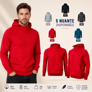Hanorac Bărbați Vertex Hoodie W43, Glugă Reglabilă, 300 g/m², 5 Culori, S–4XL - Img 9