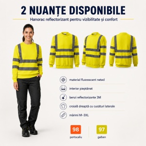Hanorac bluză reflectorizantă unisex fără glugă, damă și bărbat, benzi 3M - Img 5