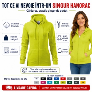 Hanorac Damă cu Fermoar și Glugă Malfini 411 Trendy Zipper – 300 g/m² - Img 5