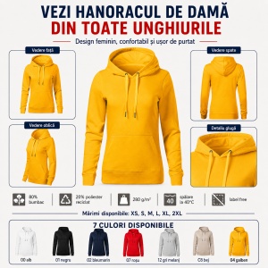 Hanorac Damă cu Glugă și Buzunar Marsupiu Malfini 841 Break – 280 g/m² - Img 5
