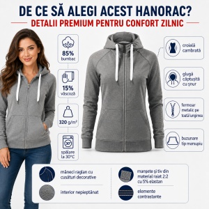 Hanorac Premium Damă cu Glugă și Fermoar Malfini 451 Voyage – 320 g/m² - Img 3