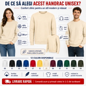 Hanorac Tip Bluză Unisex pentru Damă și Bărbați – 60% Bumbac, Interior Pieptănat, 280 g/m², S–5XL - Img 2
