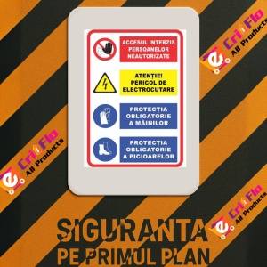 Indicator Acces interzis persoane neautorizate pericol electric protectie maini picioare, Sticker autocolant - Img 3